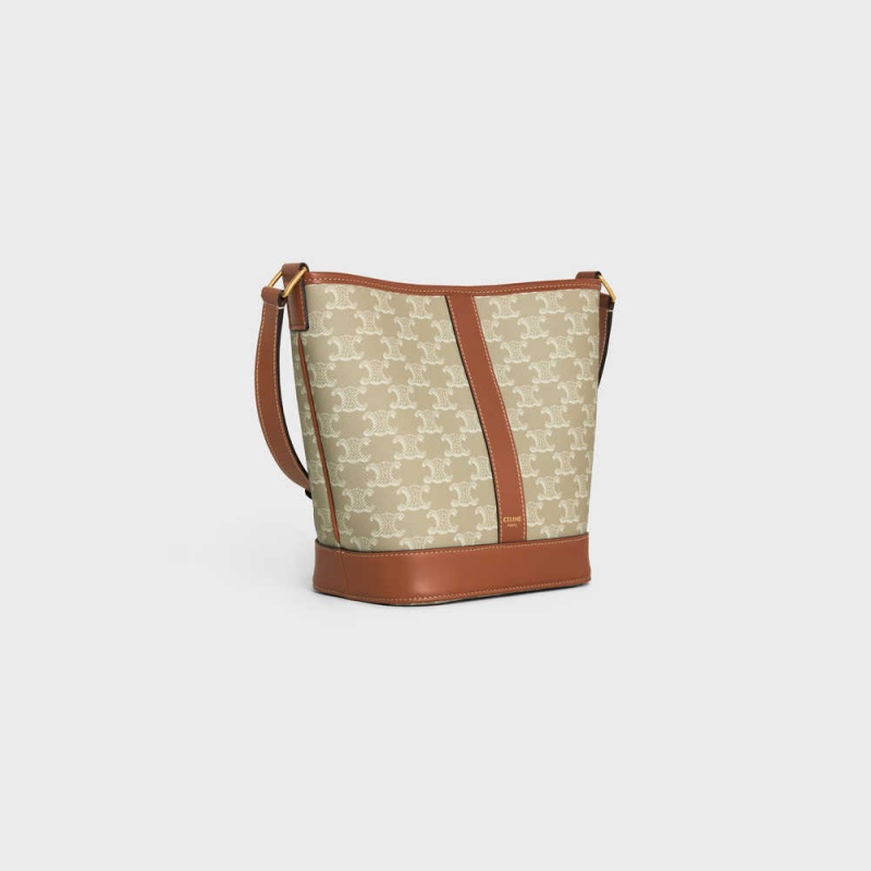 Triomphe Canvas Celine Small Bucket Cuir Triomphe In And Calfskin Béžové | CL-593125