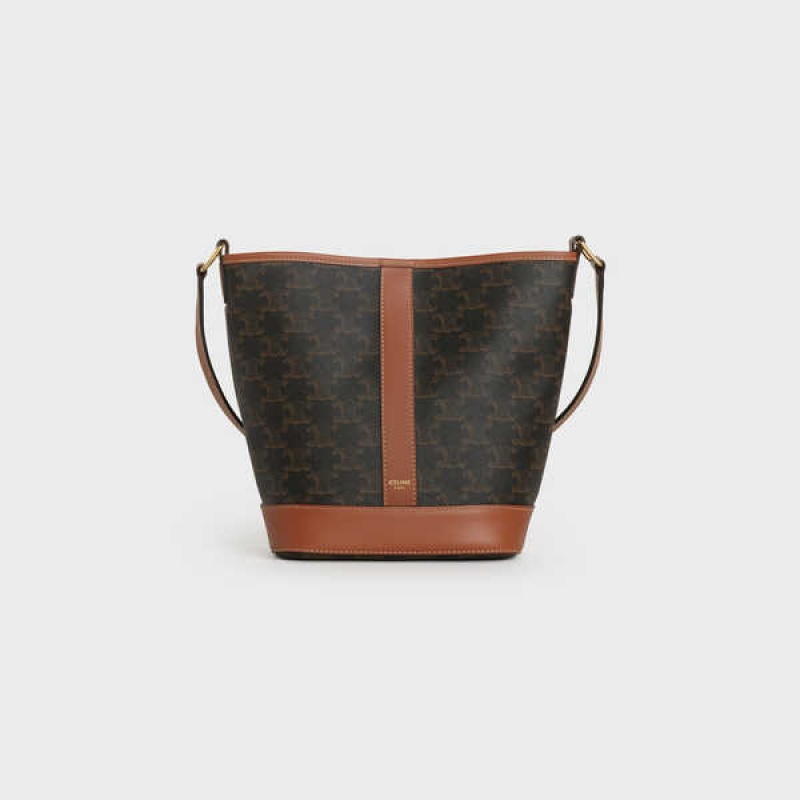 Triomphe Canvas Celine Small Bucket In And Calfskin Hnede | CL-593123