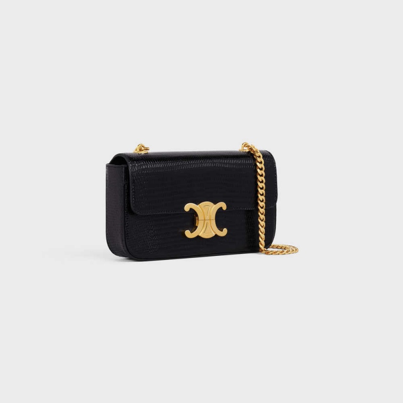 Triomphe Celine Chain Shoulder Bag In Lizard Čierne | CL-593234