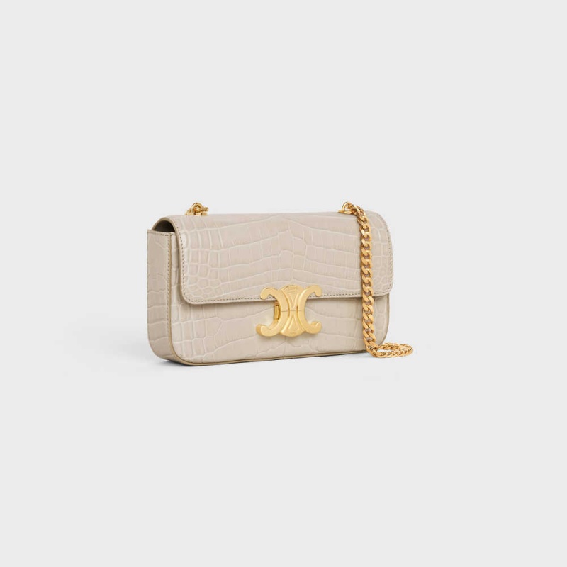 Triomphe Celine Chain Shoulder Bag In Niloticus Crocodile Svetlo Béžové | CL-593237