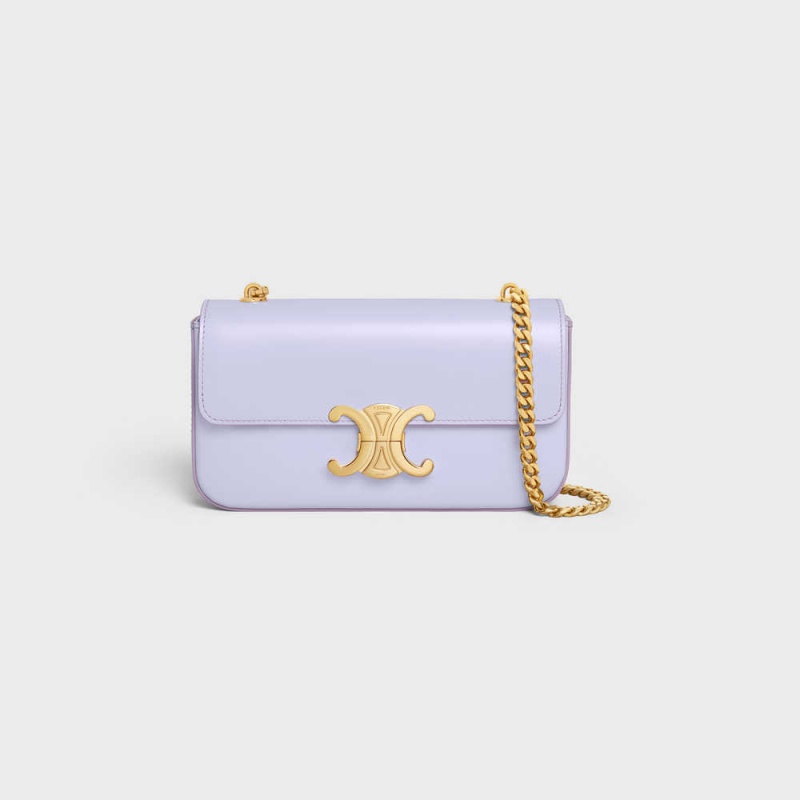 Triomphe Celine Chain Shoulder Bag In Shiny Calfskin Svetlo Lavendel | CL-593232