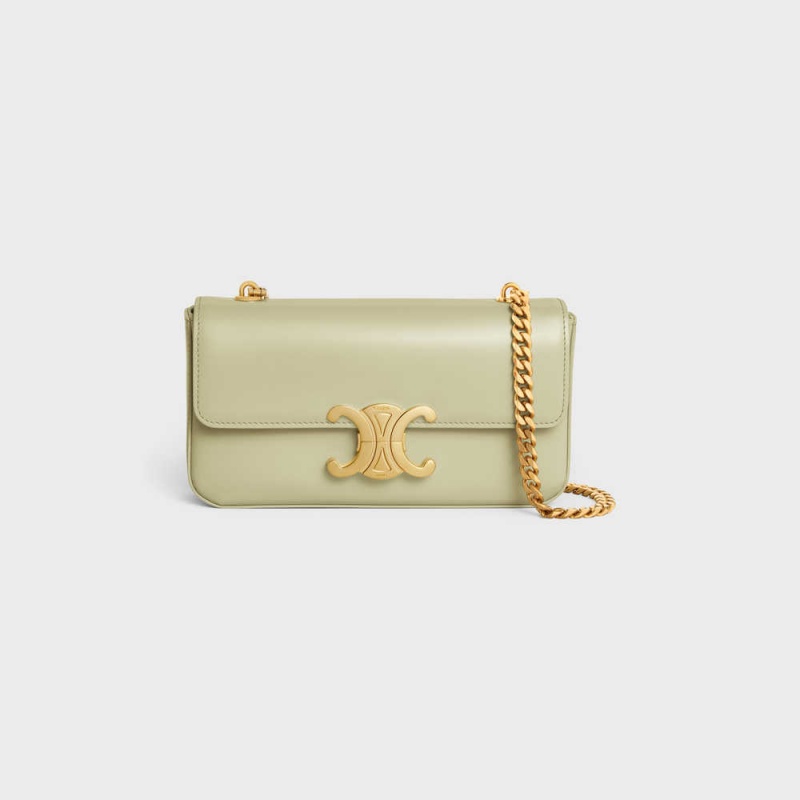 Triomphe Celine Chain Shoulder Bag In Shiny Calfskin Zelene | CL-593228