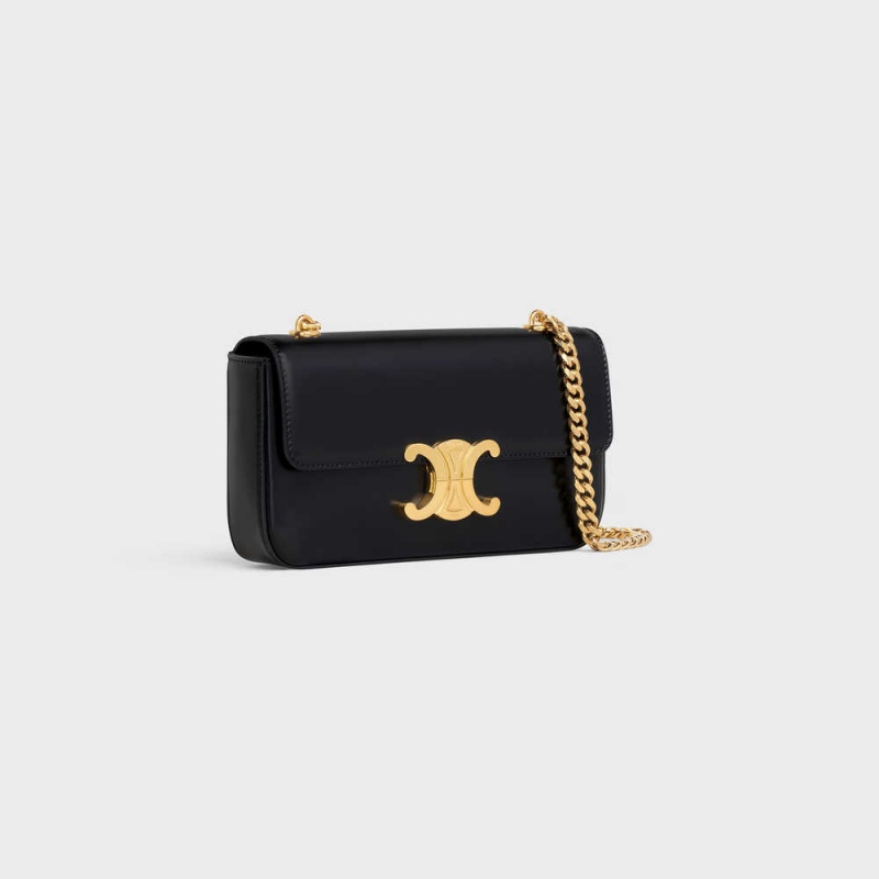 Triomphe Celine Chain Shoulder Bag In Shiny Calfskin Čierne | CL-593226