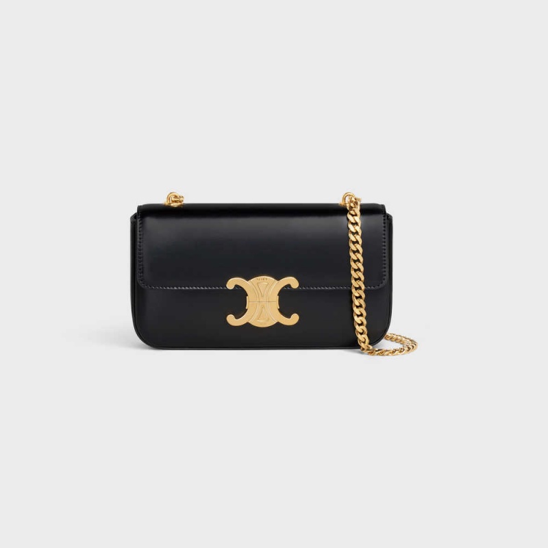 Triomphe Celine Chain Shoulder Bag In Shiny Calfskin Čierne | CL-593226