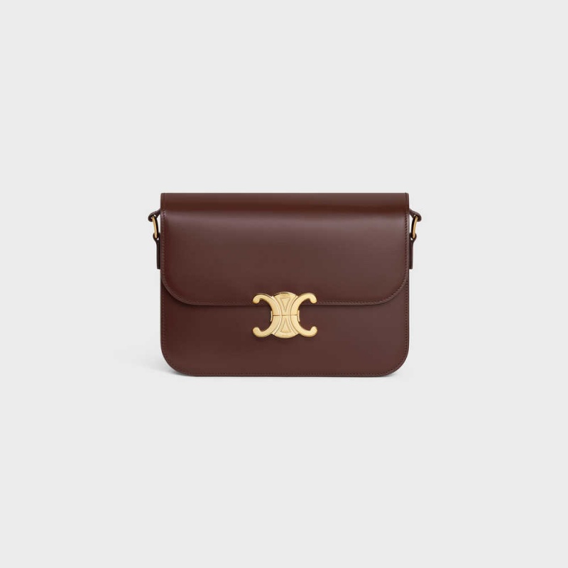 Triomphe Celine Classique Bag In Shiny Calfskin Hnede | CL-593177