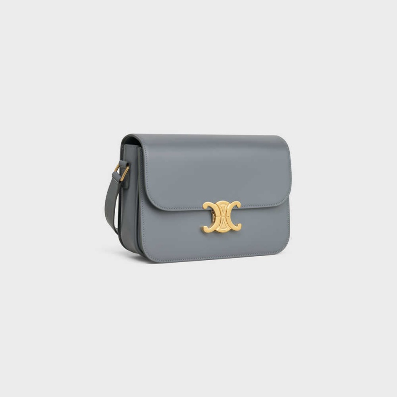 Triomphe Celine Classique Bag In Shiny Calfskin Modre Siva | CL-593187