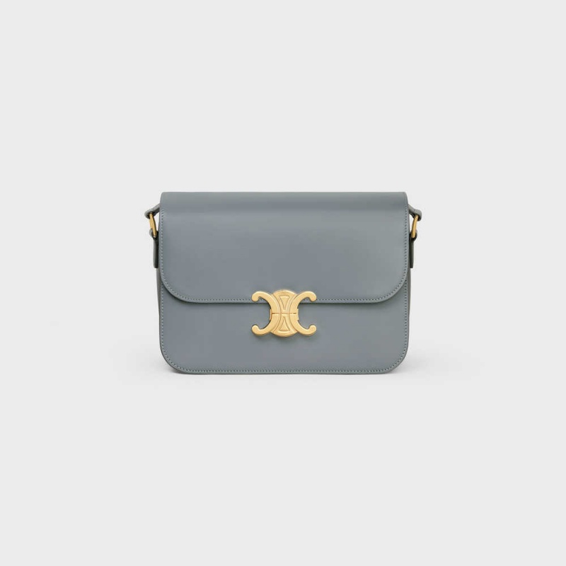 Triomphe Celine Classique Bag In Shiny Calfskin Modre Siva | CL-593187