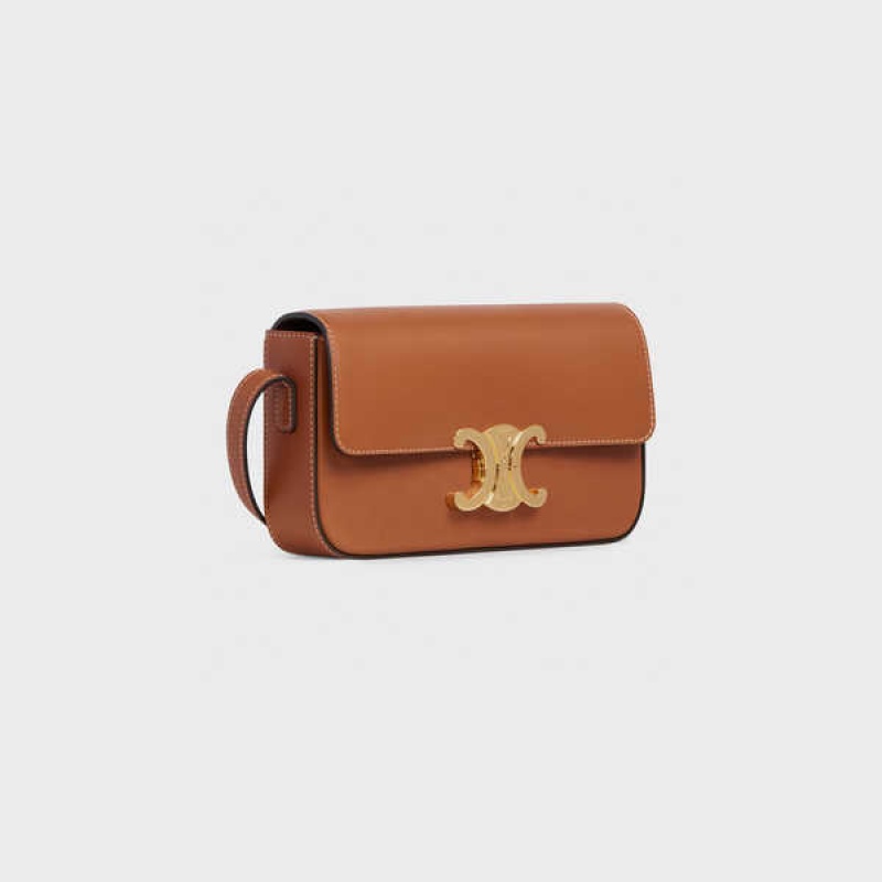 Triomphe Celine Shoulder Bag In Natural Calfskin Hnede | CL-593241