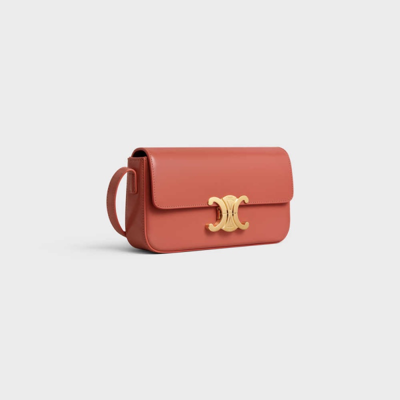 Triomphe Celine Shoulder Bag In Shiny Calfskin Claret | CL-593242