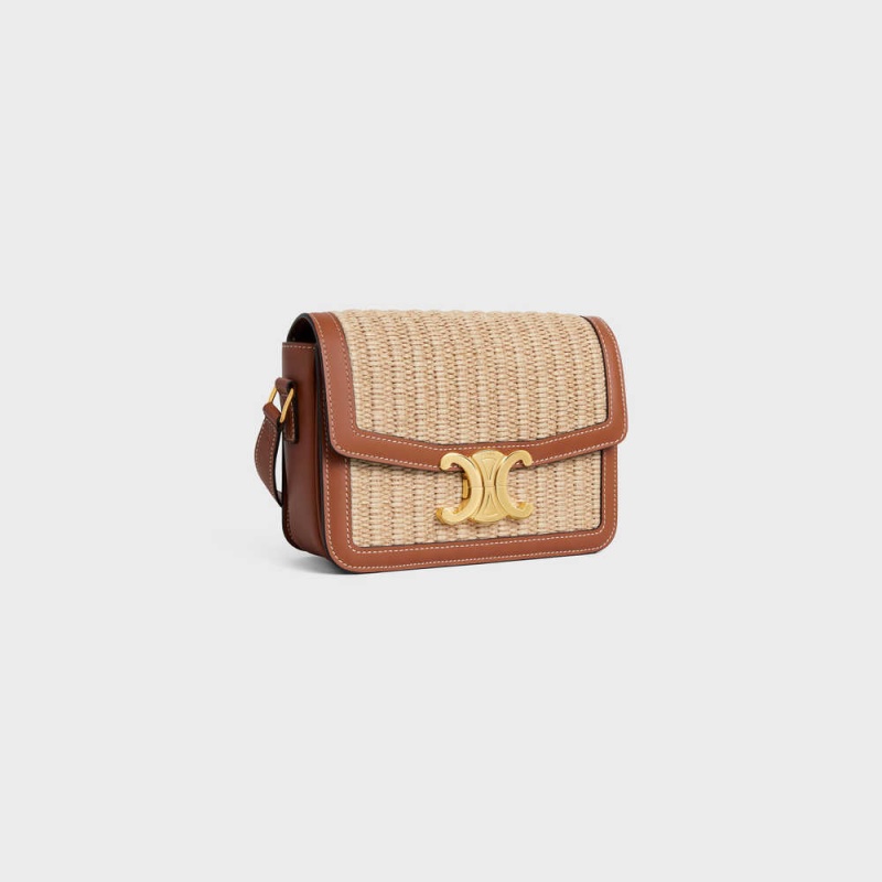 Triomphe Celine Teen Bag In Raffia Effect Textilne And Calfskin Béžové Hnede | CL-593195