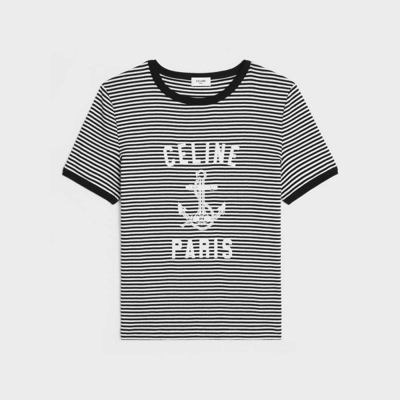 T-shirt Celine 70 S Anchor In Pruhované Jersey Biele Čierne | CL-592777