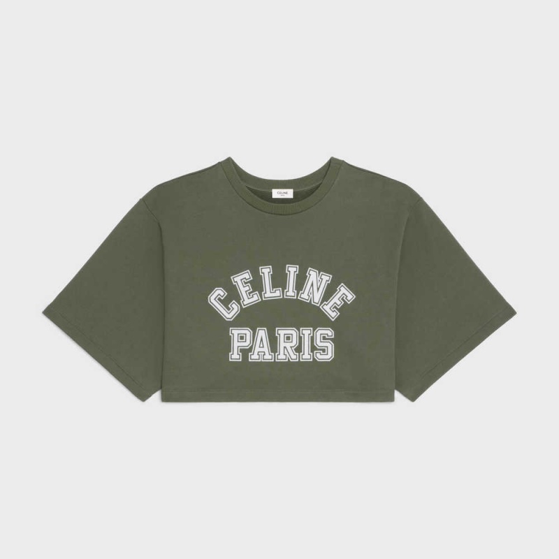 T-shirt Celine Cropped In Bavlnene Fleece Biele | CL-592790