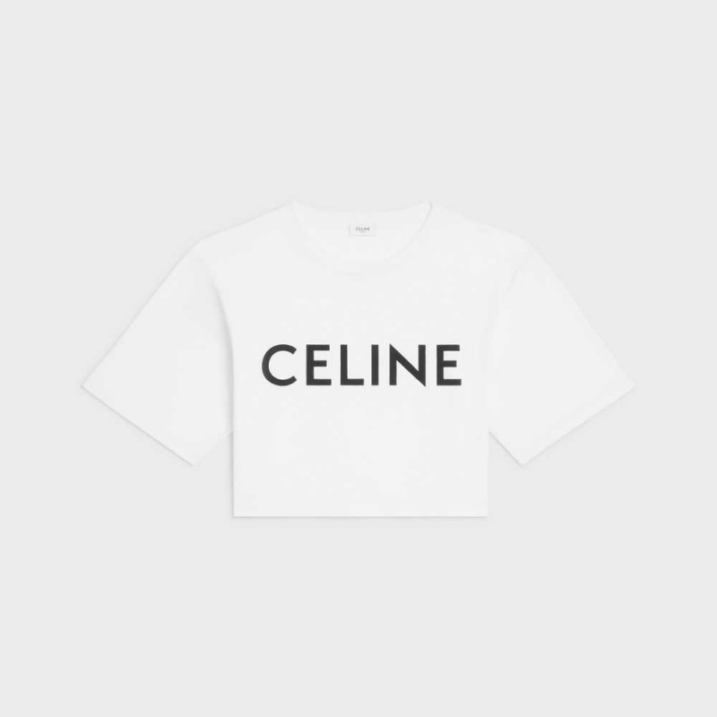 T-shirt Celine Cropped In Bavlnene Jersey Biele | CL-592791