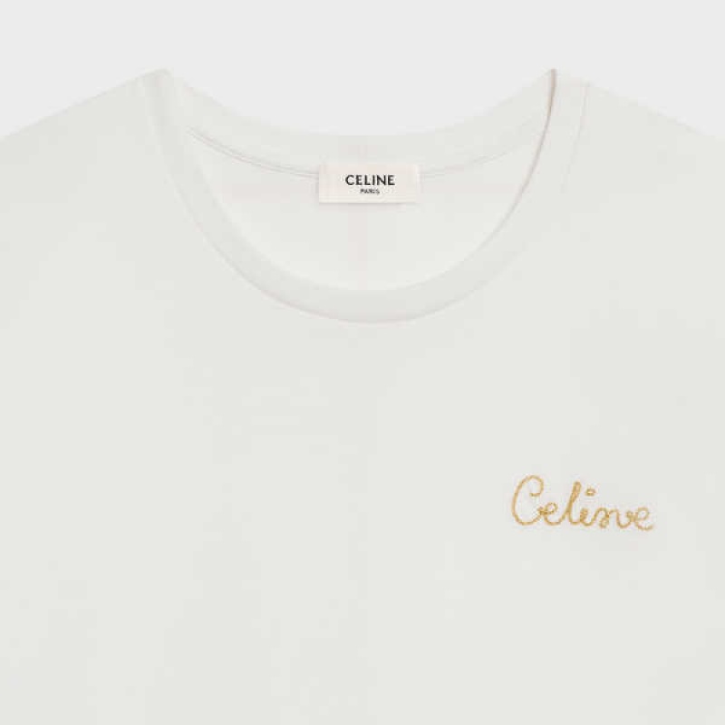 T-shirt Celine Embroidered In Bavlnene Biele | CL-592788