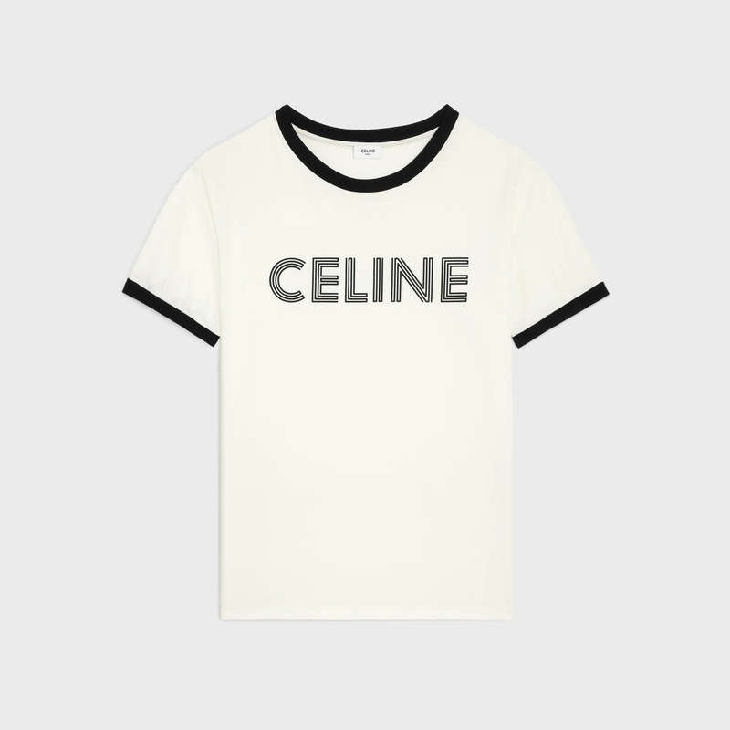 T-shirt Celine Loose In Bavlnene Jersey Biele Čierne | CL-592125