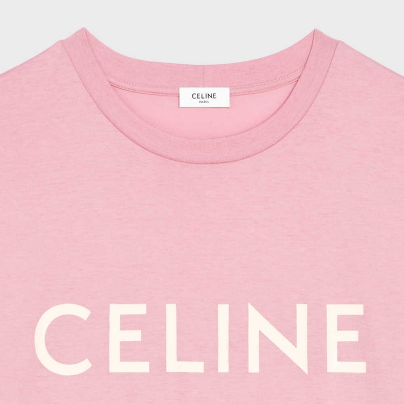 T-shirt Celine Loose In Bavlnene Jersey Ruzove Biele | CL-592794