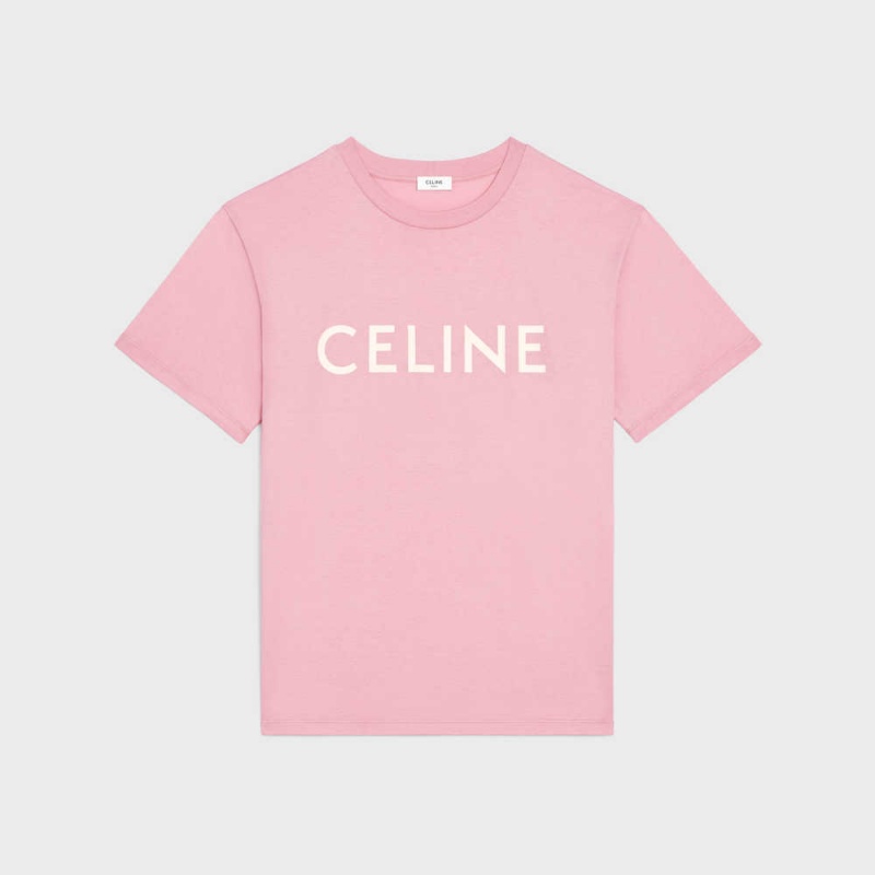 T-shirt Celine Loose In Bavlnene Jersey Ruzove Biele | CL-592794