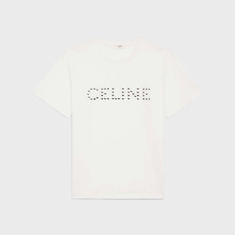 T-shirt Celine Loose In Bavlnene Jersey With Studs Biele Strieborne | CL-592140