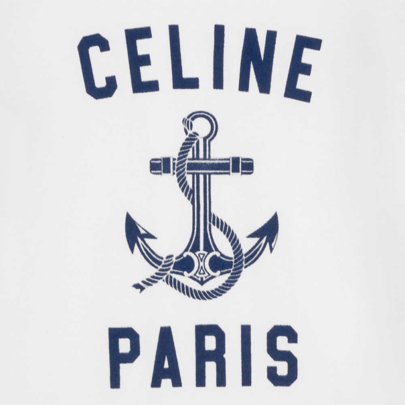 T-shirt Celine Paris Anchor In Bavlnene Jersey Biele Námornícka Modrá | CL-592784