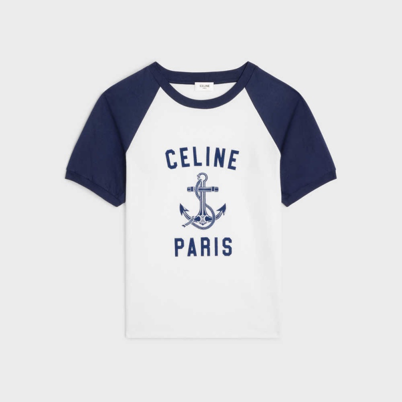 T-shirt Celine Paris Anchor In Bavlnene Jersey Biele Námornícka Modrá | CL-592784