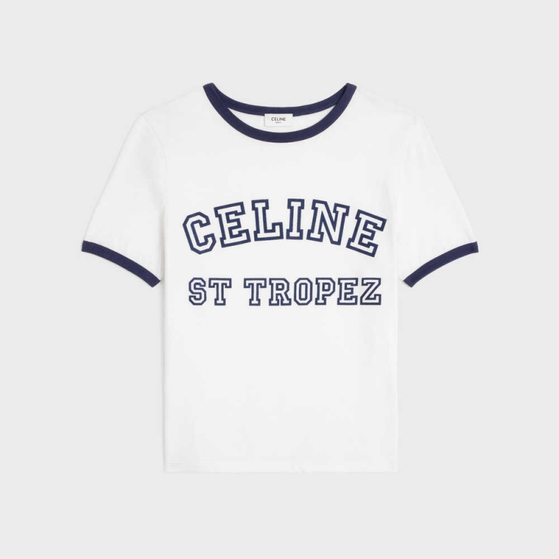 T-shirt Celine St Tropez 70 S In Bavlnene Jersey Biele Námornícka Modrá | CL-592780