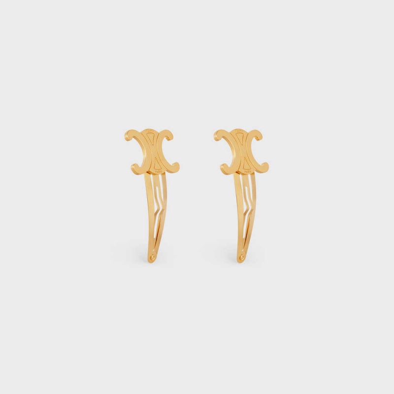 Vlasové Doplnky Celine Hair Accessories Set Of 2 Triomphe Snap Hair Clips In Brass With Gold Finish And Steel Zlate | CL-592316