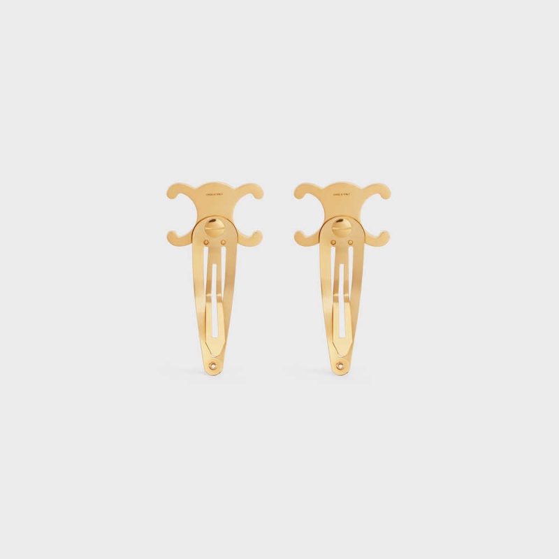 Vlasové Doplnky Celine Hair Accessories Set Of 2 Triomphe Snap Hair Clips In Brass With Gold Finish And Steel Zlate | CL-592316