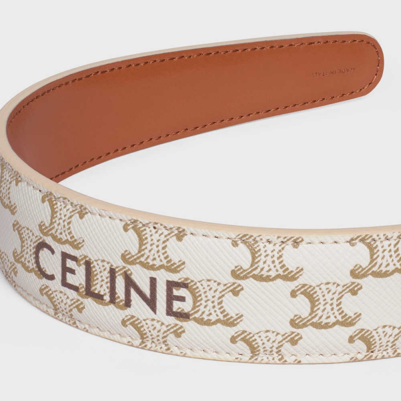 Vlasové Doplnky Celine Headband In Triomphe Platene And Calfskin Zlate Biele | CL-592338