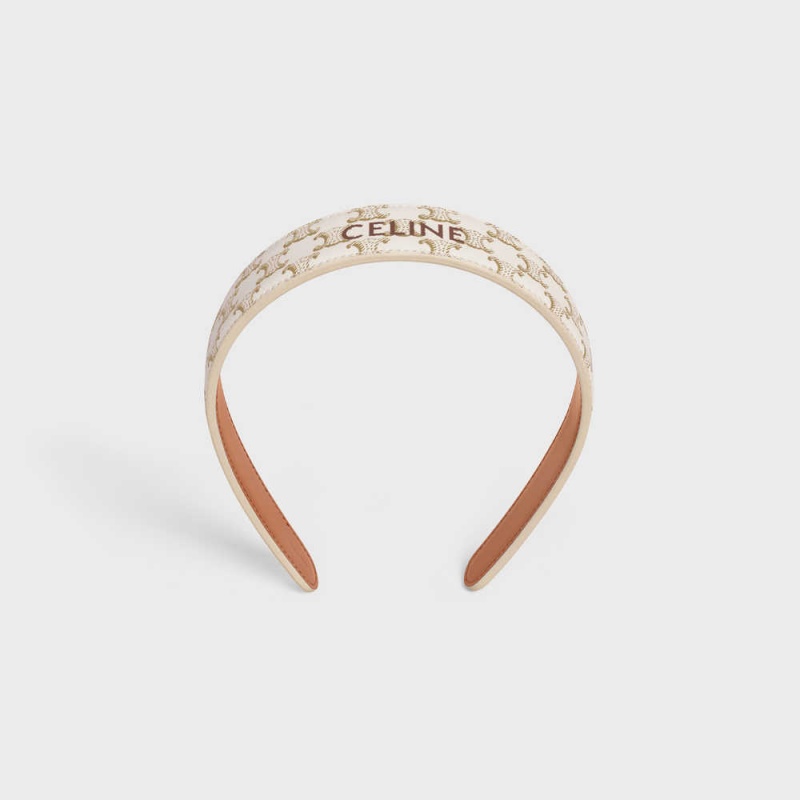 Vlasové Doplnky Celine Headband In Triomphe Platene And Calfskin Zlate Biele | CL-592338