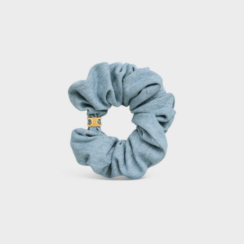 Vlasové Doplnky Celine Scrunchy In Brass With Gold Finish And Denim Zlate Modre | CL-592330