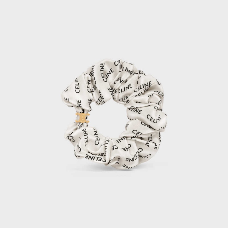 Vlasové Doplnky Celine Scrunchy Rayure In Brass With Gold Finish And Silk Zlate Biele | CL-592328