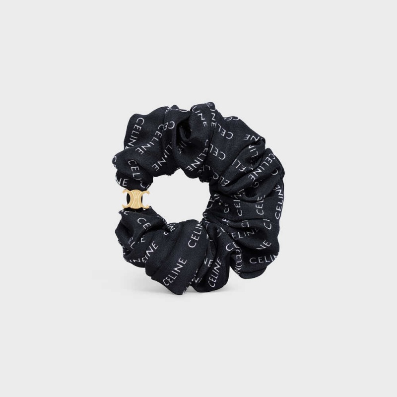 Vlasové Doplnky Celine Scrunchy Rayure In Brass With Gold Finish And Silk Zlate Čierne | CL-592325