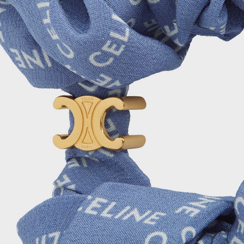 Vlasové Doplnky Celine Scrunchy Square In Brass With Gold Finish And Blue Silk Zlate Modre | CL-592329