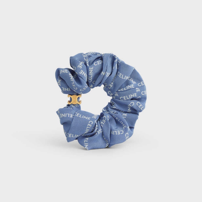 Vlasové Doplnky Celine Scrunchy Square In Brass With Gold Finish And Blue Silk Zlate Modre | CL-592329