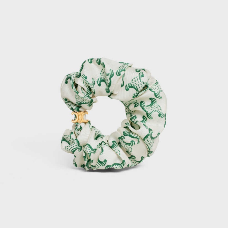 Vlasové Doplnky Celine Scrunchy Triomphe In Brass With Gold Finish And Silk Zlate Biele Zelene | CL-592331