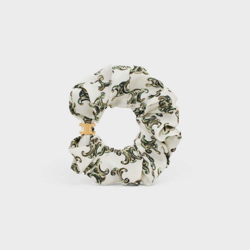 Vlasové Doplnky Celine Scrunchy Triomphe Camo In Brass With Gold Finish And Silk Zlate | CL-592327