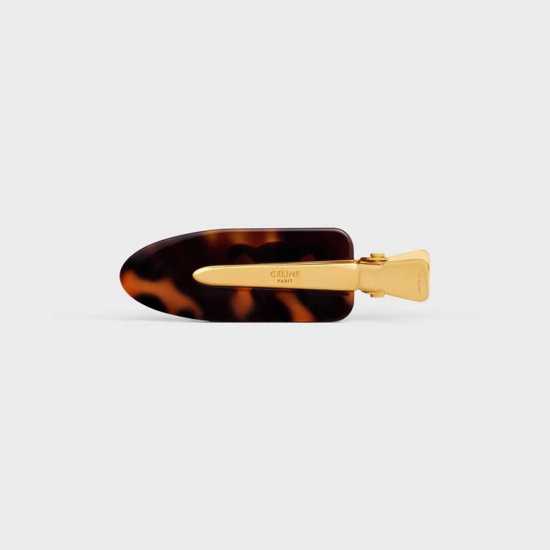 Vlasové Doplnky Celine Triomphe Balerinky Hair Clip In Dark Havana Acetate And Brass With Gold Finish And Steel Zlate | CL-592322